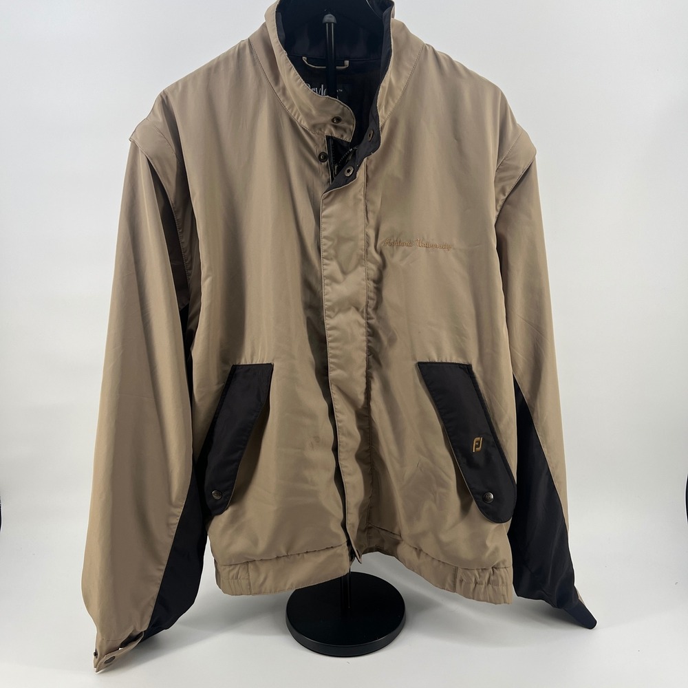 FootJoy DryJoys Mens Large Tan‎ Black Convertible Golf Jacket Ashland University